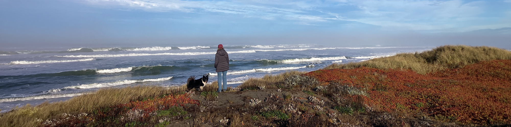 Woman with dog on beach